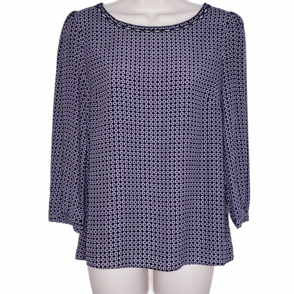 J. Crew Tops - J. Crew Silk Black Geometric Print 3/4 Sleeve Top 4